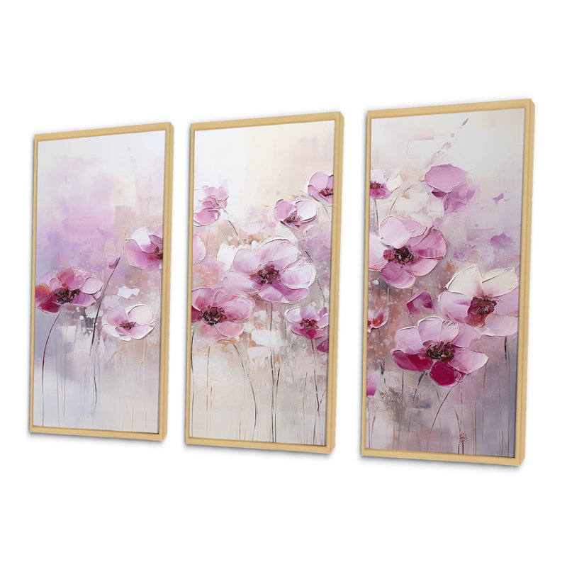 Ensemble d'art mural Fuschia, Cadre naturel flottant, H 32 po x l 48 po x P 1 po