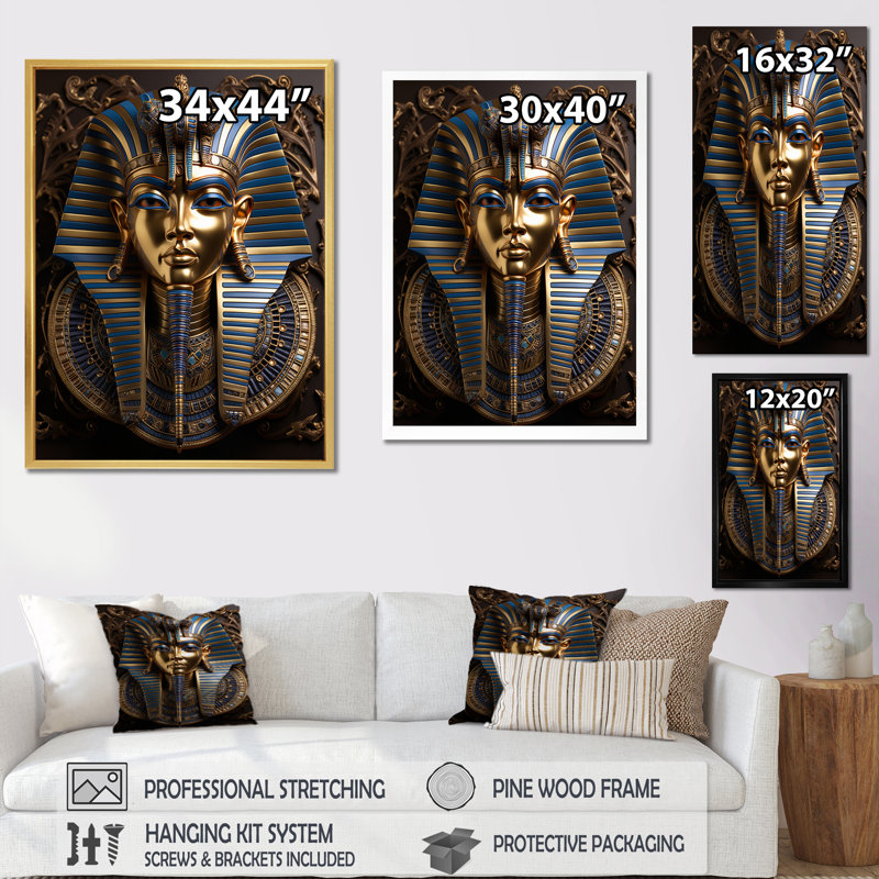 Égypte, pharaons royaux - Art mural égyptien, Cadre simple blanc, H 44 po x l 34 po x P 1,5 po