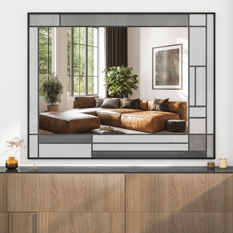 Ebern Designs Rectangular Wall Mirror with Tempered Glass, Gray/Black, 39.5" x 31.6"