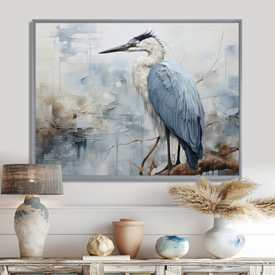 Blue Great Heron In Miminal Harmony I - Heron Wall Art