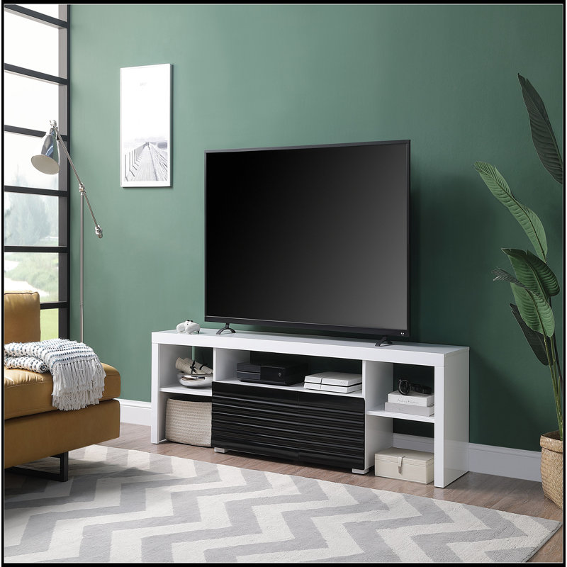 Meuble télé blanc et noir à finition ultrabrillante