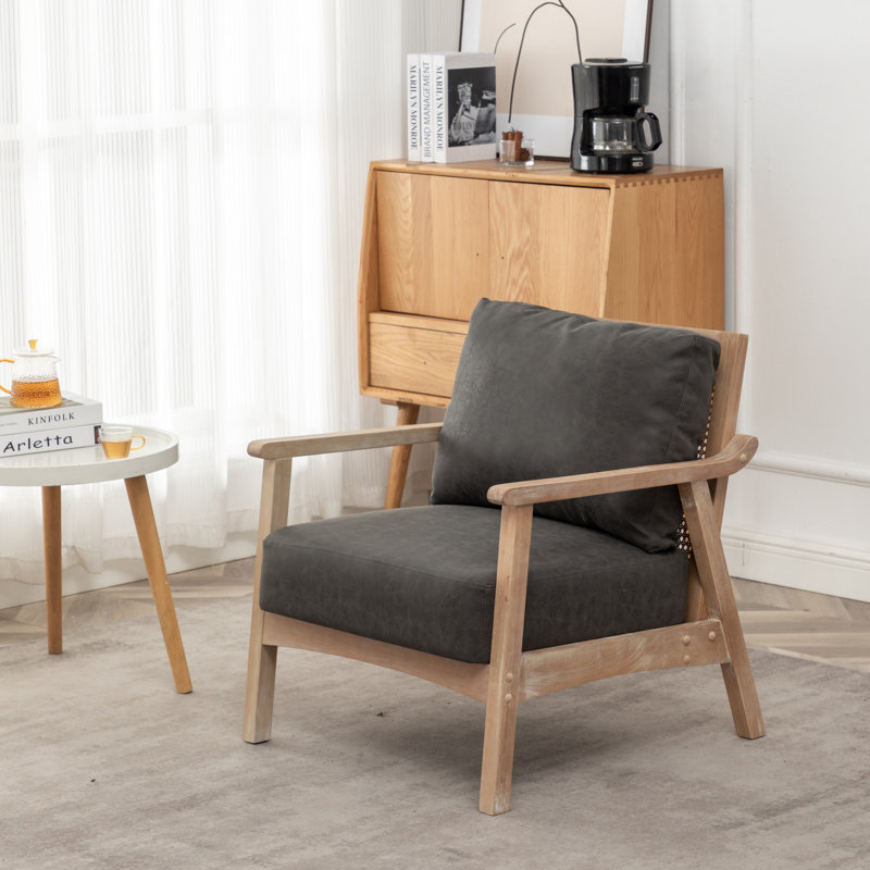 Fauteuil en polyester de 27 po Nicki, Similicuir rétro gris anthracite