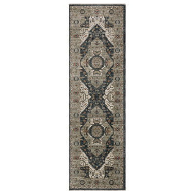 Caia Traditional Center Medallion Blue/ Grey Area Rug