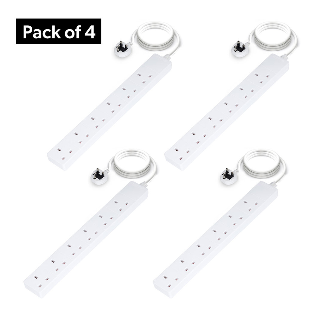 GEEPAS 6 Gang Extension Lead, 2M Cable | 6-Way Plug Extension Cable, Overload Protection | Wall Mountable & Multi Socket Mains Strip for Home Bedroom