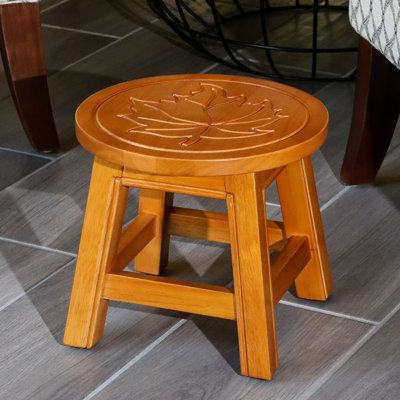 Wooden Step Stool, Natural Appearance, Maple Leaf Accent - Versatile Option Stool With Detail, For Regular Use
