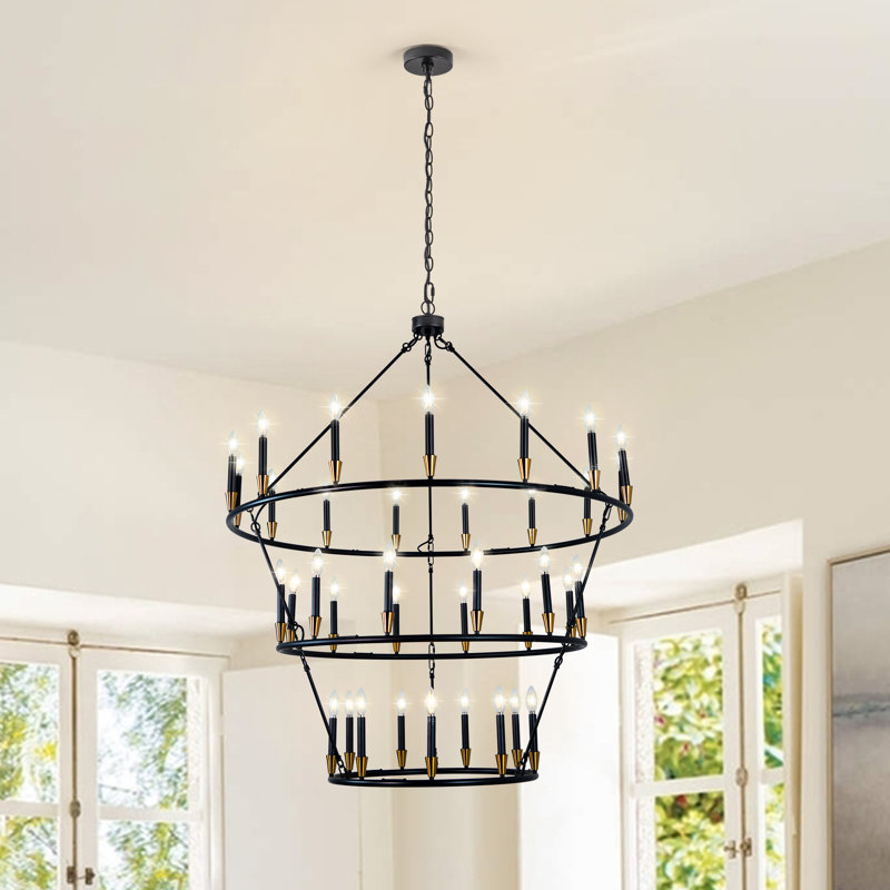 Lustre en forme de roue de chariot à 36 lumières pour plafonds hauts et lustres pour salle à manger