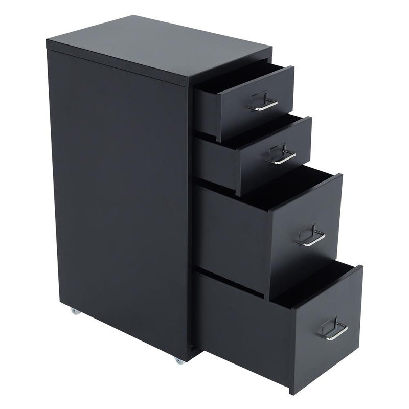 Eulos 28cm Wide 4 -Drawer Mobile Solid Wood File Cabinet, Black