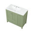 De salle de bain avec lavabo en céramique et grand rangement, vert
