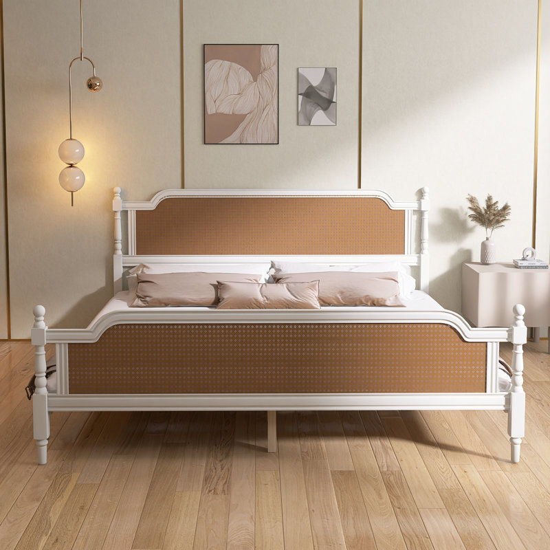 Structure de lit de style traditionnel, aucun sommier requis, Roi, Blanc