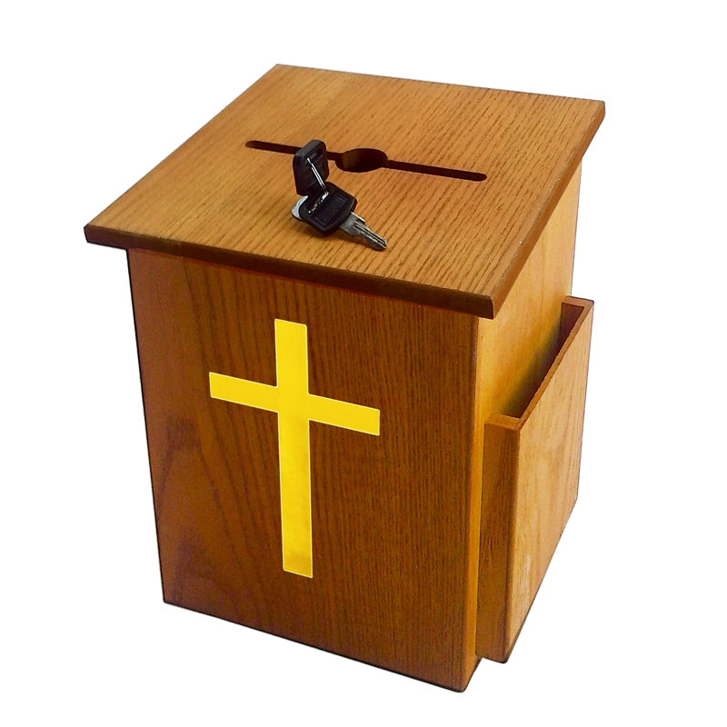Wood Church Collection Fundraising Box Donation Charity Box with Cross Christian Church Tithes & Offerings, Brown/Yellow