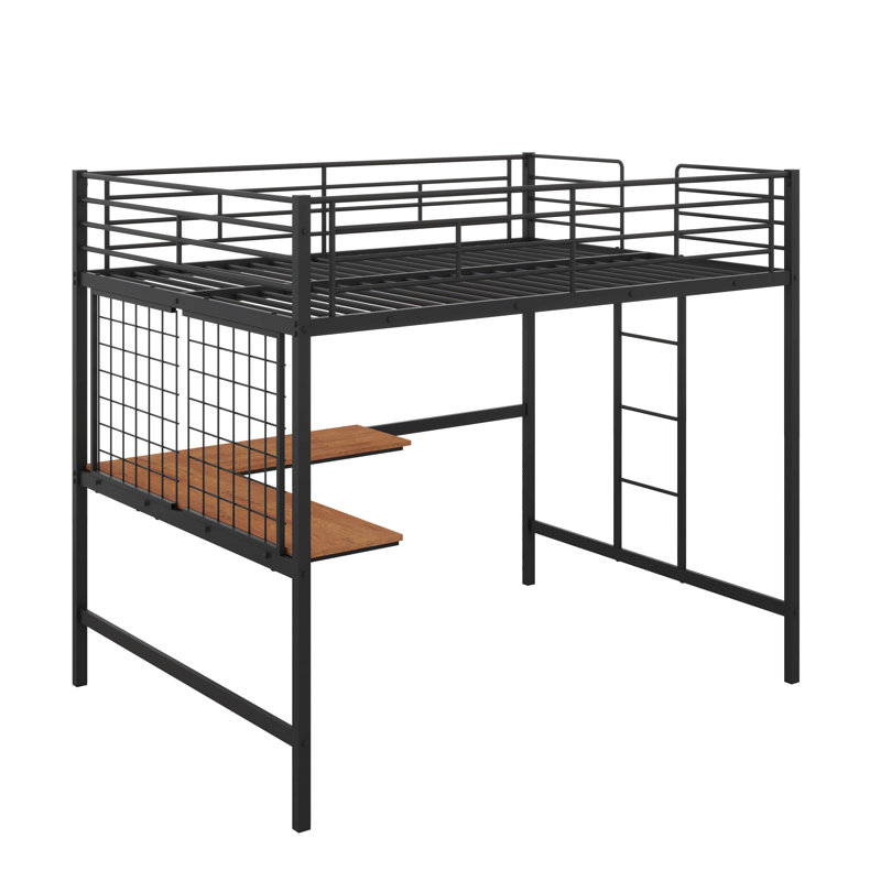 Lit mezzanine double en métal avec bureau intégré, Noir, noir, noir, noir