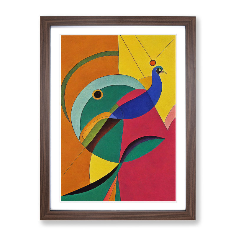 Peacock In Abstract No.5 - Single Picture Frame Print, 64cm H x 46cm W x 2cm D, Walnut Framed
