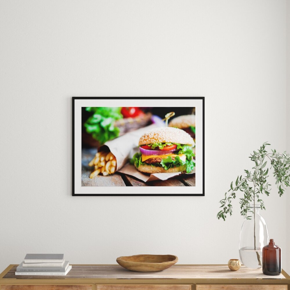 Gerahmtes Poster Burger und Pommes