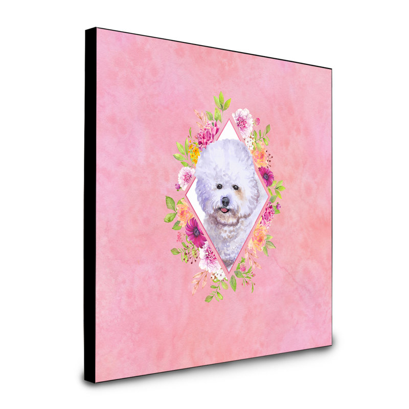 Panneau mural Dollman Flowers, Rose, Bichon frisé rose