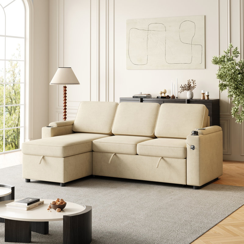 Canapé à accoudoirs carrés 85,8 po, Beige Fabric