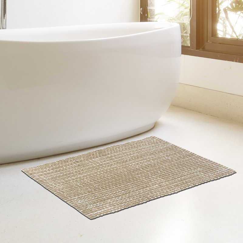 Bath Rug, 34" L x 21" W, Linen/White