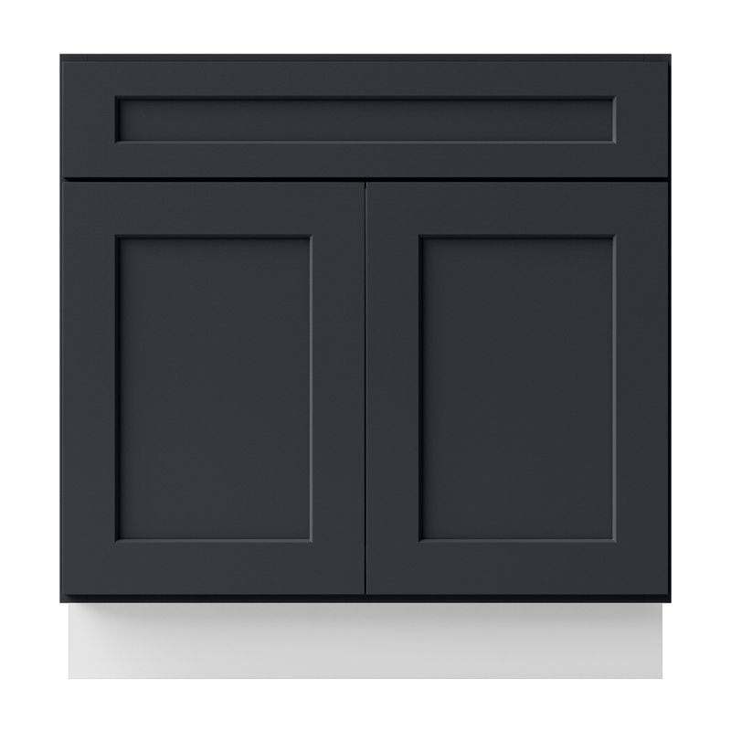 Armoire de salle de bain en bois massif prêt à assembler avec comptoir Shaker - comptoir non inclus, Noir Shaker