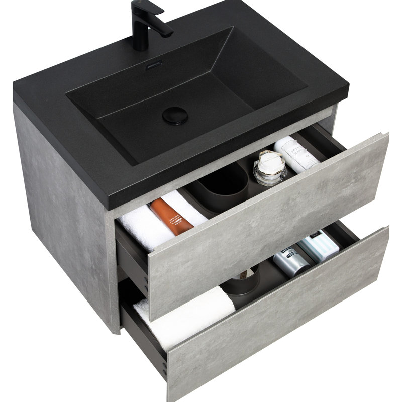 Meuble-lavabo gris de 30 po avec lavabo à quartz et unité de rangement à fermeture en douceur