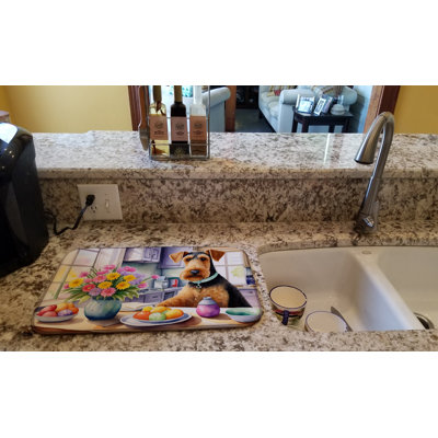 Decorating Easter Airedale Terrier Dish Drying Mat