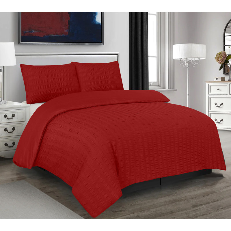 Kalonda Cotton Blend Duvet Cover Set with Pillowcases Included, Kingsize - 2 Standard Pillowcases, Red