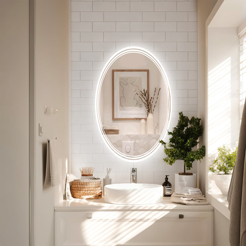 Miroir de salle de bain à DEL ovale avec lumières, 36 po x 24 po, Ovale