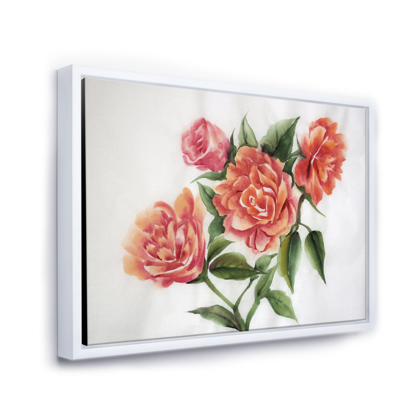 Orange Orange Roses - peinture sur toile, H 16 po x l 32 po x p 1 po, Cadre flottant blanc