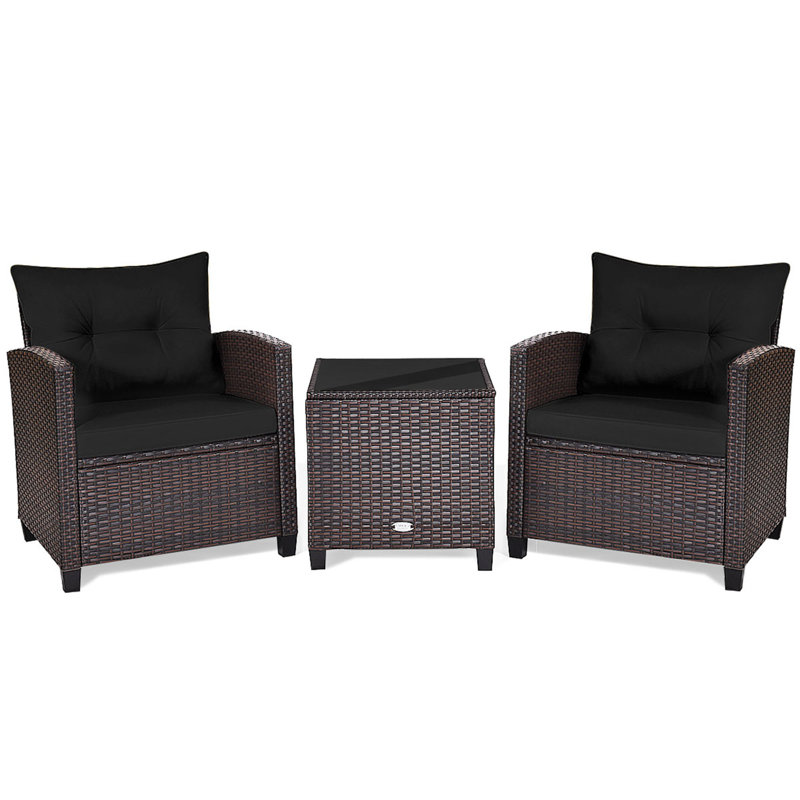 Chunn 2 - Person Patio Conversation Sets with Cushions, Black, Dark Grey