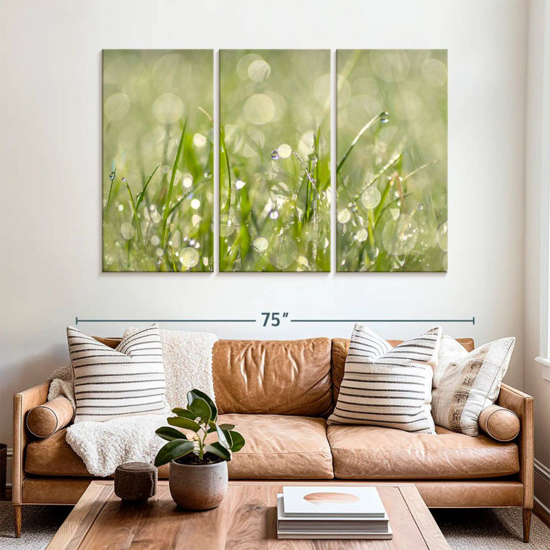 Harnek Raindrops On Grass Abstract, 42" H x 65" W