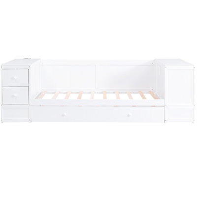 Twin Daybed With Storage, Trundle & Electrical Charging Ports - Wood Construction Solid In Outlets Convenient