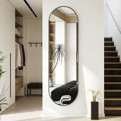 Miroir ovale pleine longueur de 63 po x 20 po, cadre en alliage d'aluminium brossé antirouille, miroir mural pour l'entrée de la salle de bain dans la chambre à coucher, reflet HD transparent