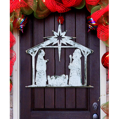 Décoration murale suspendue avec porte en bois figurine étoile crèche