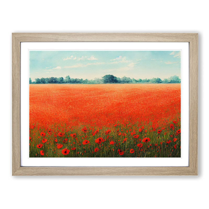 Watercolour Poppy Field Vol.5 - Single Picture Frame Print, 46cm H x 64cm W, Grey
