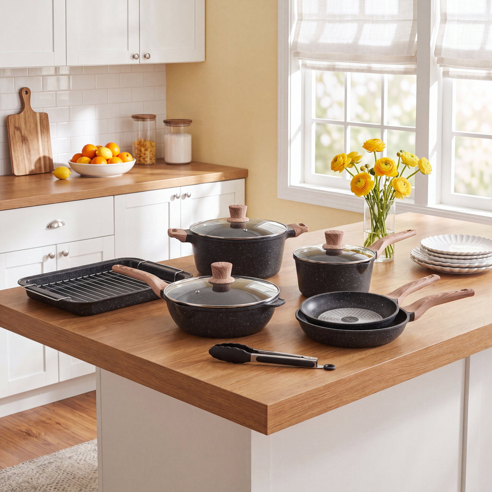 Caannasweis Non-Stick Cookware Set, Black