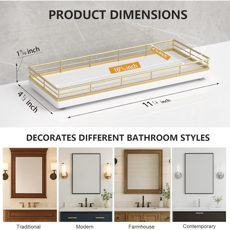 Plateau de salle de bain pour organisateur de comptoir - Plateau de meuble-lavabo en bois de chêne avec cadre en métal