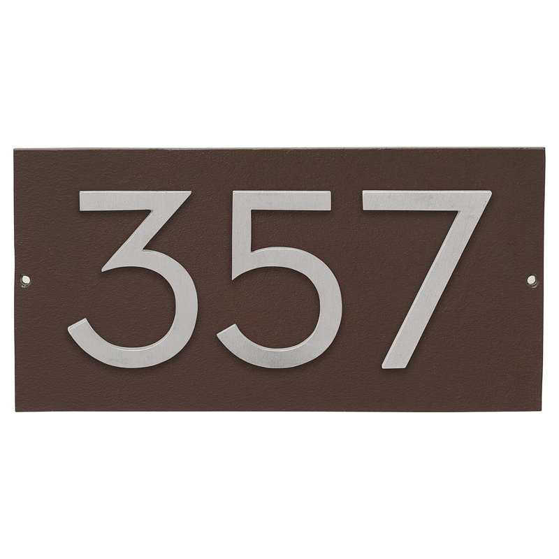 Plaque d’adresse murale flottante linéaire, Oui, Taupe, Aluminium brossé