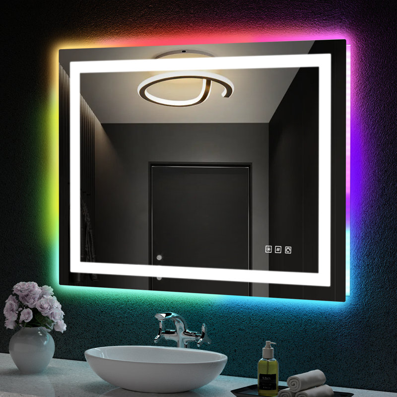 Miroir de salle de bain / meuble-lavabo rétro-éclairé et rétro-éclairé à DEL avec verre trempé et ETL Gaulrapp, 32 po x 40 po