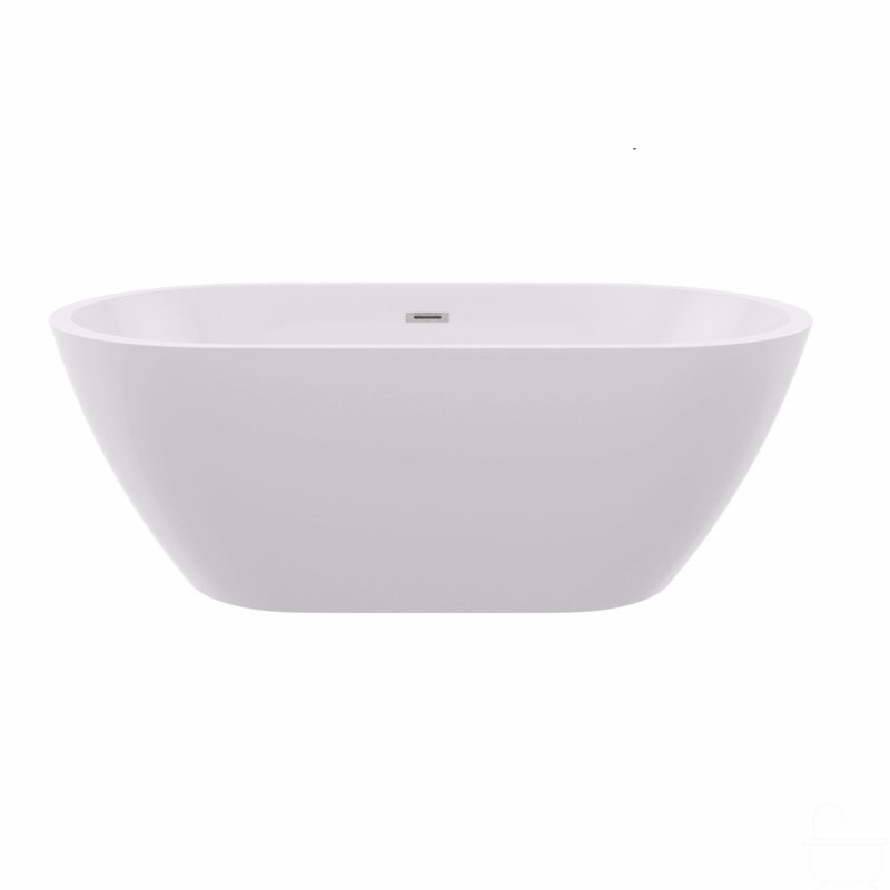 67" Acrylic Freestanding Bathtub, Elegant Oval Shape Soaking Bathtub, Glossy White, Chrome Overflow & Pop-Up Drain