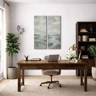 Paysage de marais bleu doux – Ensemble de 2 impressions d'art mural sur toile 32 po x 12 po x 2