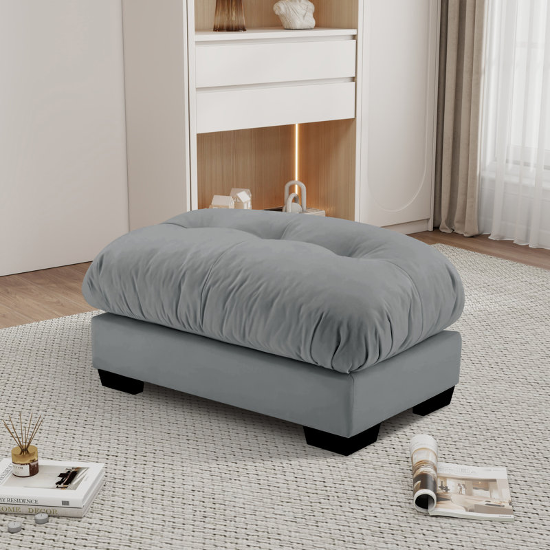 Down Filled Overstuffed Performance Velvet Ottoman, Gray