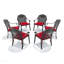 Chaise de patio en aluminium coulé 6 pièces avec cadre noir et coussins rouges-130818741