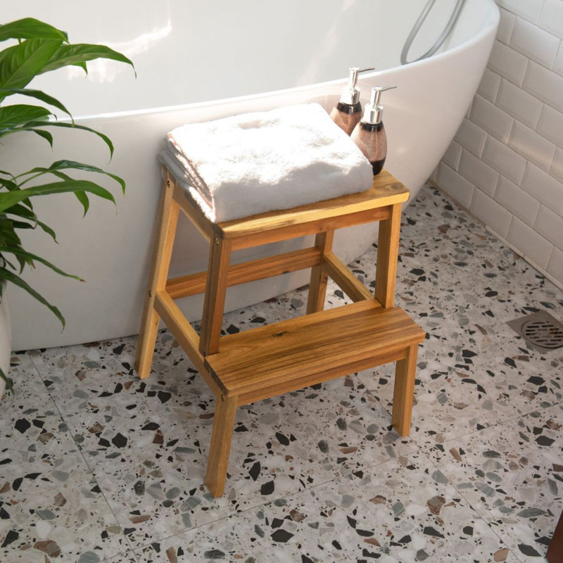 Acacia Wood Two Steps Stool Small  Rectangle