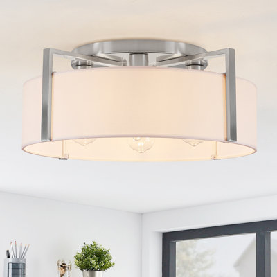 4-Ligh 20.47" Modern Drum Semi Flush Mount Ceiling Light With Fabric Shade For Bedroom, Kitchen, Entryway
