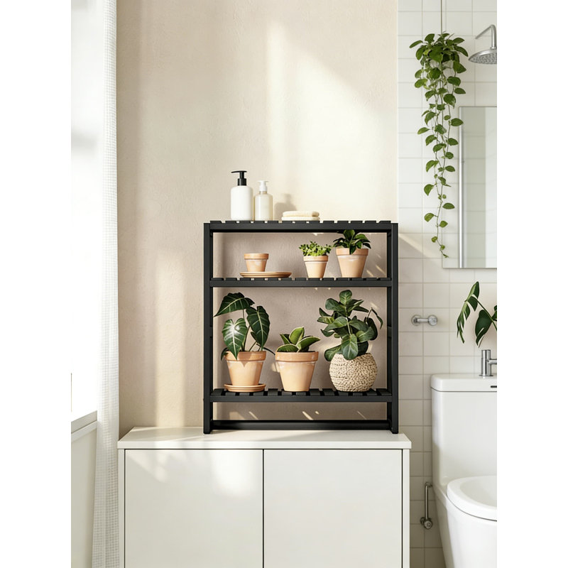 Over The Toilet Storage Shelf - 3 Tier Wall Mounted Space Saver Organizer With Towel Rack And Hanging Rod, Bamboo Bathroom Cabinet