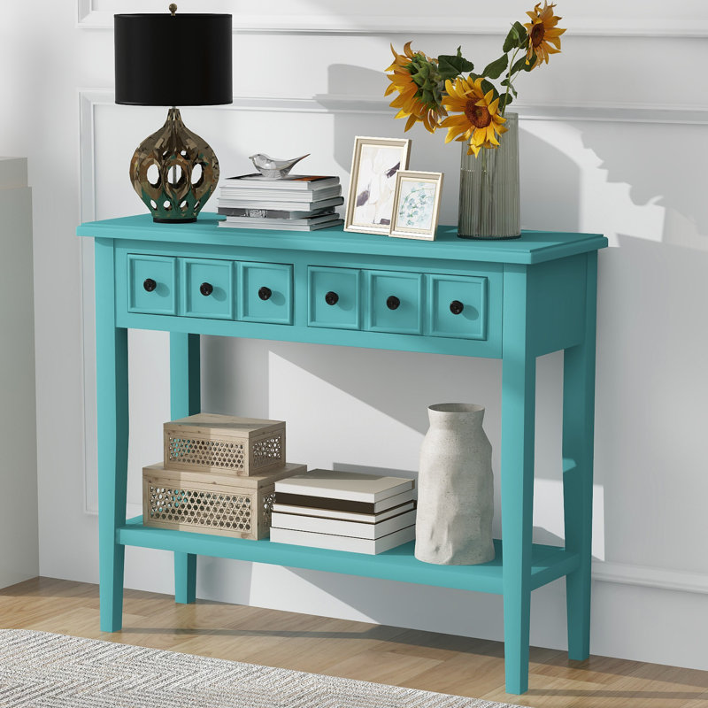 Table console 38,2 po Calila avec 2 tiroirs pour les entrées, les salons et les couloirs, Sarcelle