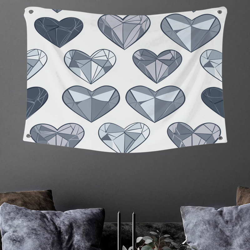 Tapisserie murale géométrique - Décoration murale coeurs, H 68 po x l 80 po