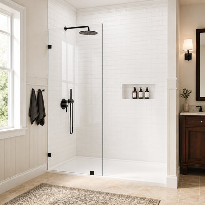 34" W ×78" H Shower Glass Panel Frameless Walk-in Fixed Glass Shower Panel with Clamps 3/8"(10mm) Tempered Glass Shower Door