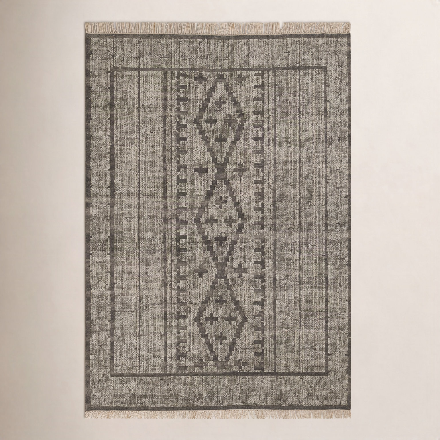 Messina Gray Brown Hand-Woven Wool Rug, Rectangle 5' x 8'