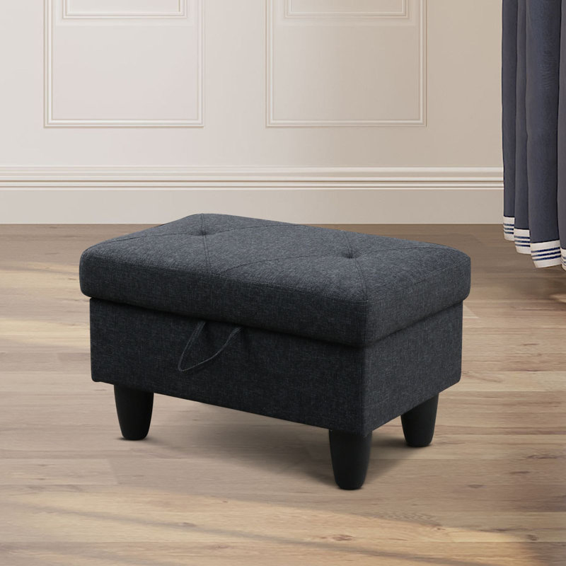 Keevha 28.5''Wide Rectangle Solid Colour Storage Ottoman, Dark Brown