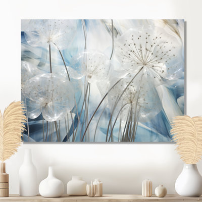 Sparkling Silver Dandelion Dreams I - Dandelion Framed Art
