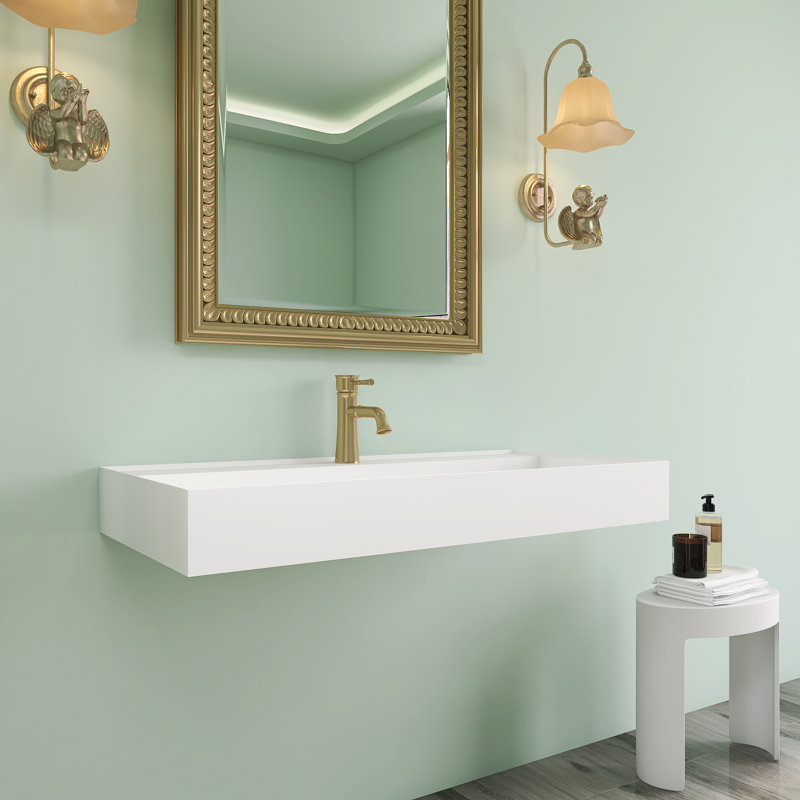 Lavabo de salle de bain mural rectangulaire en résine 32 po avec trop-plein 32 po, 32" L